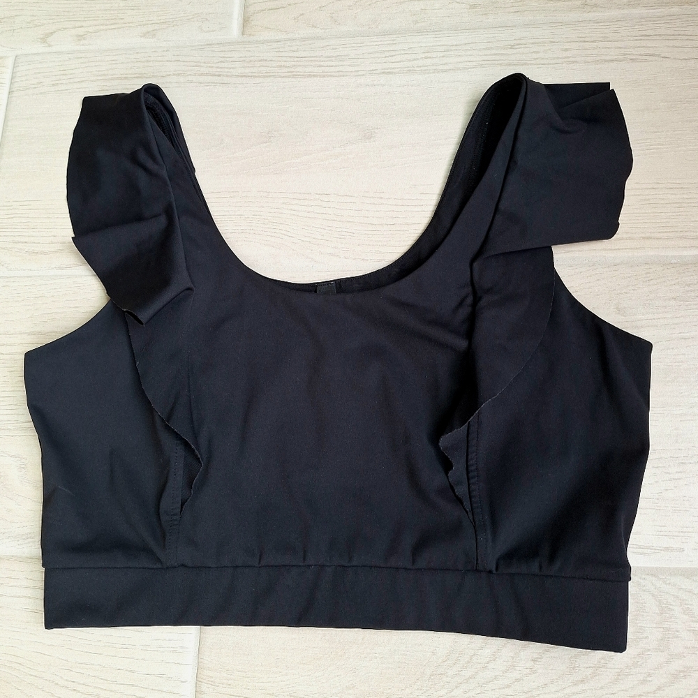 Victoria's Secret Sport Black Ruffle Sport Cropped Top Sports Bra - Size Medium